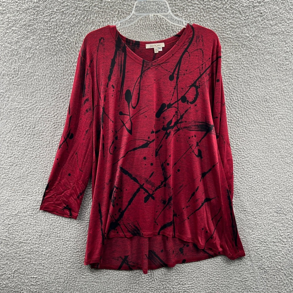 Jess Jane Womens Tunic Top XL Abstract Paint Splatter Artsy Statement Modern NWT